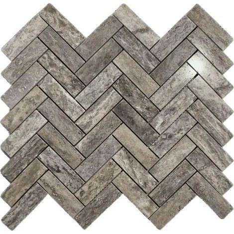 Mosaico a Chevron in Travertino Argento Lucido - Eleganza Senza Tempo 30x30 cm
