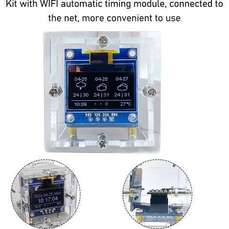 DIY-Wanduhr-Bausatz mit OLED-Display, Acrylgehäuse und WLAN, ESP8266-Elektronik-Zeitmodul zum Zusammenbauen und Löten, Mini-Smart-Uhr (1/5)