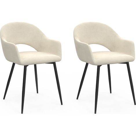 Lot de 2 chaises de salle à manger, fauteuils de table CLARA en velours crème (1/5)