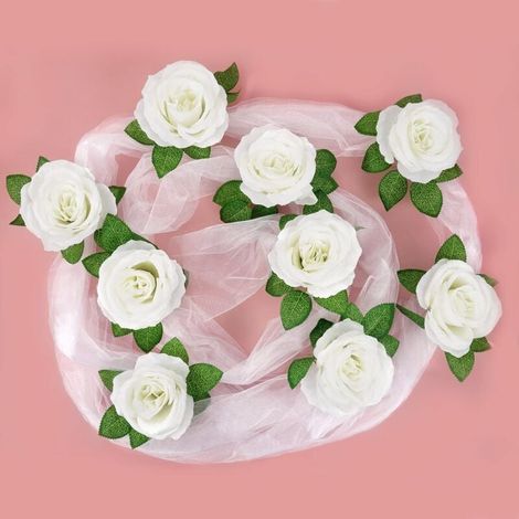 Weiß - 1 Stück Hochzeitsautodekoration, künstliche Blumen, Bänder, Türgriffe, Partyzubehör, Hochzeitsgirlanden. (1/5)