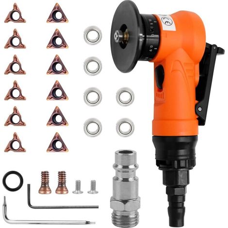 Mini Outil de Chanfreinage Pneumatique 45° Portable pour Métal – 6 Plaquettes R + 6 C + 6 Roulements