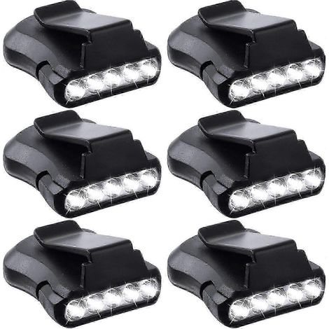 Lot de 6 lampes frontales à clip pour casque de chantier, 5 LED rotatives, lampe torche à clipser pour casquette, idéales pour la chasse et le camping. (1/5)