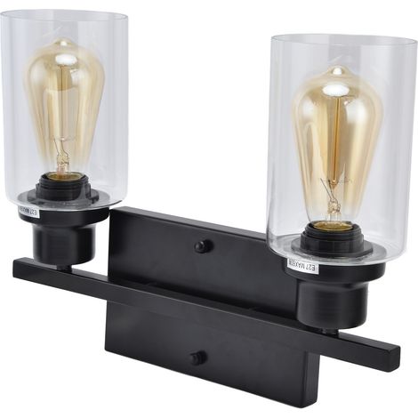 Applique murale en fer forgé avec abat-jour en verre double, lampe miroir créative de style industriel rétro, lampe de chevet, applique murale pour coiffeuse, douille E27 standard européenne (1/5)