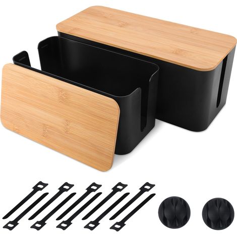 Lot de 2 Boîte Rangement Câble Cache Câble Bambou Écologique (1/4)