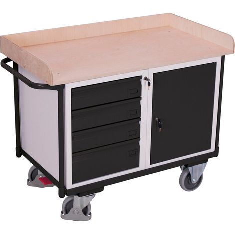 VARIOfit Werkstattwagen mit 4 Schubladen, Schrank und Ladefläche 1125x630mm RAL 7016 Anthrazitgrau (1/3)