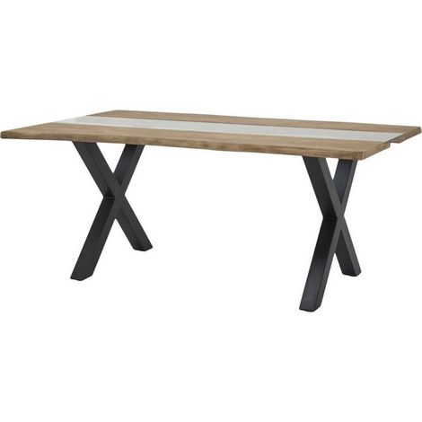 Live Edge Collection Light Acacia River Dining Table - Metal - L100 x W180 x H78 cm - Black
