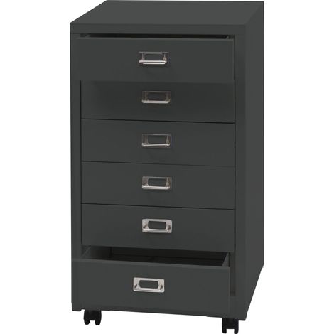Cassettiera armadietto ufficio con ruote HHG-460 acciaio 6 cassetti 75x40x41cm grigio scuro (1/5)