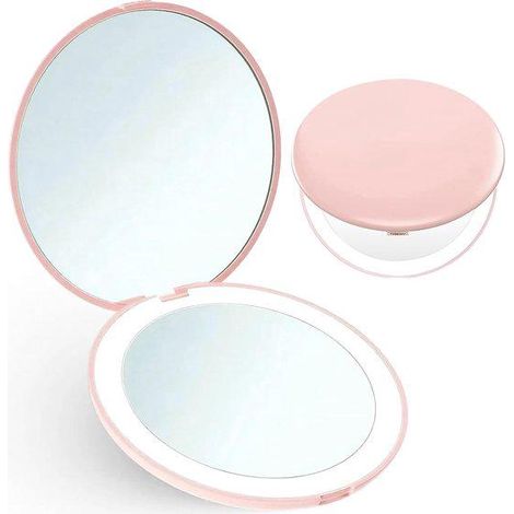 Miroir de Maquillage LED, 1X 2X Grossissement, Lumière Simulée 6500K Voyage Rose (1/4)