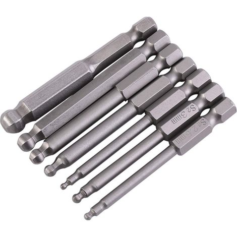 Set de 7 embouts de vissage magnétique, Embouts de Tournevis Hexagonaux à Sphérique, Embouts Allen à Tête Sphérique Magnétique longs 1/4" en acier pour tournevis manuels, perceuses électriques (1/5)