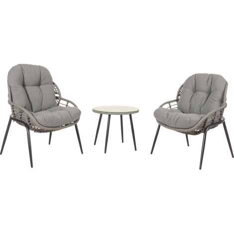 [NEUWERTIG] Poly-Rattan Garnitur HHG-952, Balkon-Set Gartengarnitur Sitzgruppe Stuhl Beistelltisch grau, Polster dunkelgrau (1/5)