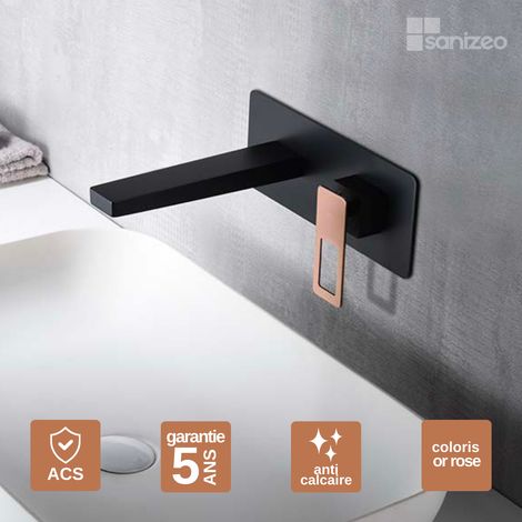 Robinet Mitigeur Lavabo Encastré Salle de Bain noir/or rose – Bec Haut Anti-Calcaire – Design Moderne - SUECIA IMEX (1/5)