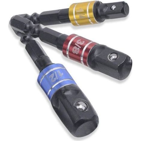 Adaptateur Porte Douilles 1/4" 3/8" 1/2" Adaptateur Porte Douille pour Visseuse à Choc Adaptateur Porte Douille Visseuse a Choc Prise Perceuse Visseuse Jeu de Rallonges Colorés-Chrom (1/5)
