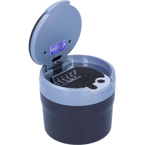 Auto-Aschenbecher aus Edelstahl, rauchfrei, mit blauer LED-Beleuchtung und eingebauter Batterie, universell einsetzbar (Grau)