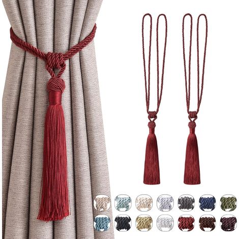 Lot de 2 embrasses de rideaux longues à glands faites à la main en corde tressée avec nœuds de style européen, embrasses décoratives pour rideaux de fenêtre maison et bureau (rouge (1/5)