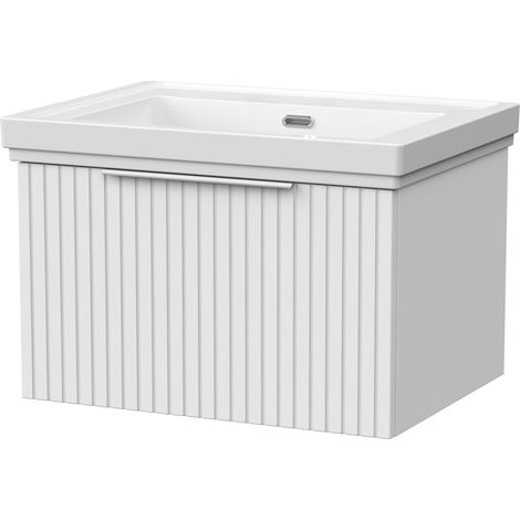 Callingwood Contemporary Wall Hung 1 Drawer Vanity Unit with Traditional 0 Tap Hole Fireclay Basin , 600mm, Matt White