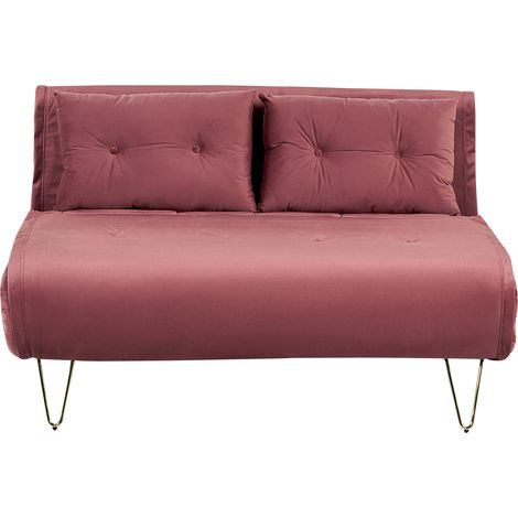 Sofá cama 2 plazas de terciopelo rosa dorado sin reposabrazos 2 cojines Vestfold (1/5)