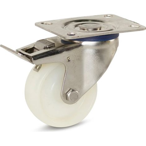 Roue pivotante freinée nylon inox - MESO - Platine - 80 mm - 140 kg