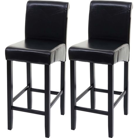 Lot de 2 tabourets de bar HWC-C33, bois/cuir reconstitué, noir/pieds foncés (1/5)