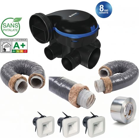 Aldes – Kit de ventilation VMC simple flux hygro 28W – Débit max 150m³/h – 1 bouche cuisine + 4 bouches sanitaires – Classe IPX2 (1/3)