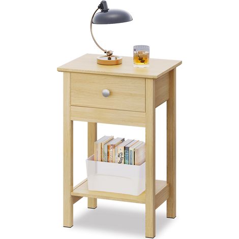 Table de chevet en bois, table de nuit avec tiroir et étagère, tables d'appoint en bois pour canapé, pour petits espaces, tables basses pour salon, chambre (1, chêne) (1/5)