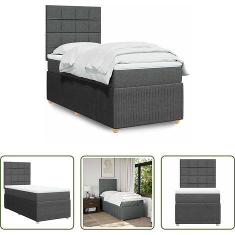 vidaXL Taschenfederkern - Boxspringbett mit Matratze Dunkelgrau 100x200 cm Stoff (1/5)