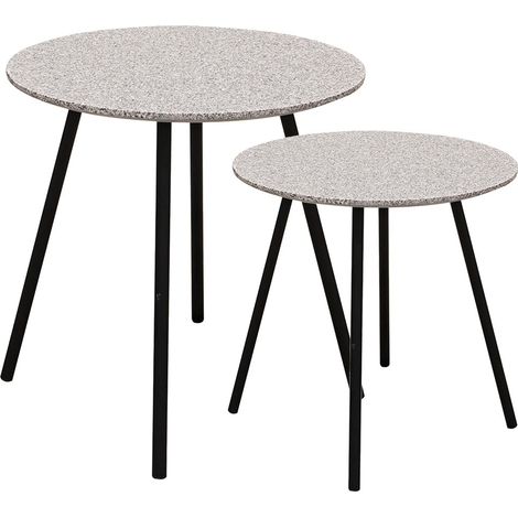 Lot de 2 Tables Gigognes - HOME DECO FACTORY - Pluton - Effet Granit - Gris (1/5)
