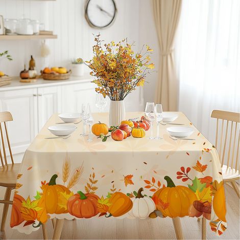 Nappe d'automne rectangulaire 110 x 140 cm - Nappe de table de jardin lavable - Résistante aux intempéries - Pour fête, Halloween, vacances (1/5)