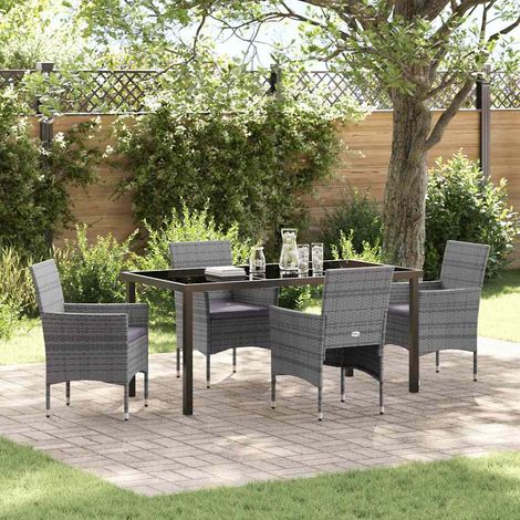 Garten Essgruppe mit Kissen 5 pcs Grau Poly-Rattan (1/5)