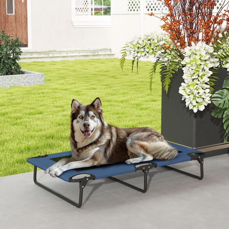 Cama plegable elevada y refrescante para perros, cama de camping para mascotas de malla transpirable de 107x61x20cm, azul oscuro
