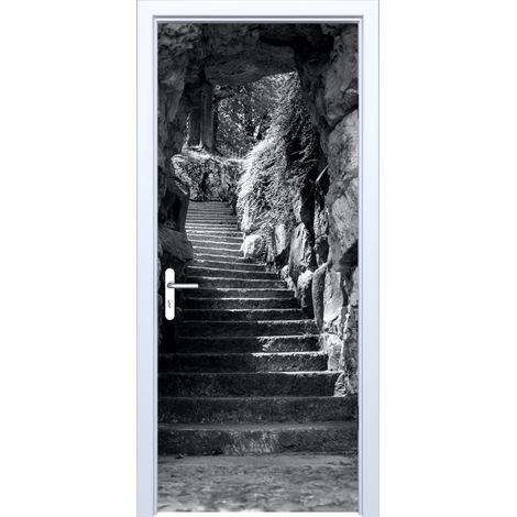Adhesivo de tela para puerta con diseño de escaleras de piedra en una cueva 822PD