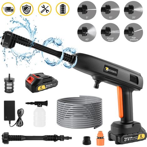 Nettoyeur Haute Pression sans Fil Max 40Bar, 580 PSI Débit Buse 6 en1 Nettoyeur, Tuyau de 5 m, 2000 mAh Batterie 21V, Idéal pour Nettoyer la Voiture et le sol, CONENTOOL (1/5)