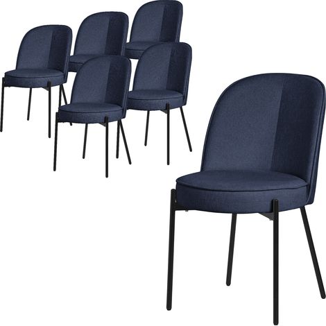 ML-Design Set 6 Sedie da Sala Pranzo Blu Scuro in Poliestere Gambe in Metallo, Struttura in Acciaio, con Schienale Semi-Rotondo, Poltrone Ergonomiche, Poltroncine Imbottite per Soggiorno e Cucina