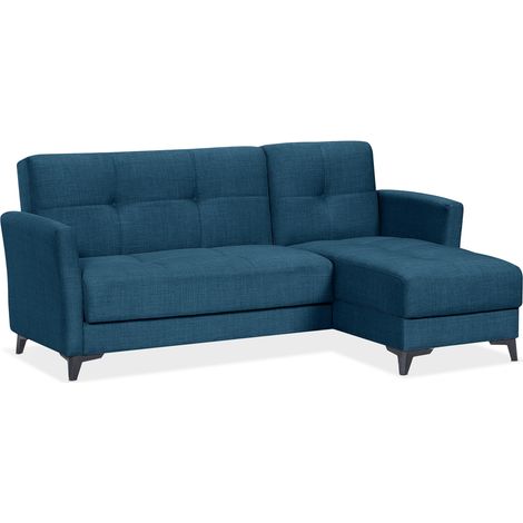 EVERGREENWEB – Divano con Chaise Longue Blu, Divano letto angolare in tessuto, con contenitore, Design Scandinavo, Divano Clic Clac con cuscini in omaggio, Divano letto 3 posti MORIS (1/4)