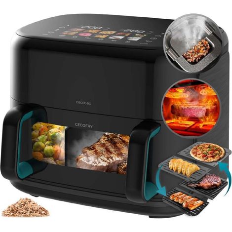 Cecotec Freidora de Aire sin Aceite 11L Plancha Grill con 4 Resistencias Ahumador Integrado Air Fryer Cecofry&Grill