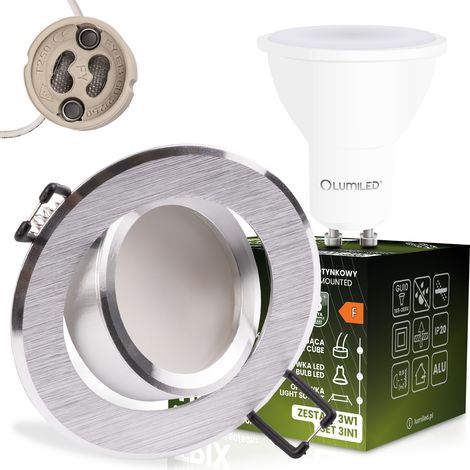 Luminaria empotrable halógena redonda móvil TRIX 3 en 1 GU10 6W 3000K Plata cepillada LUMILED