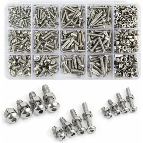 Edelstahl 304 Schrauben- und Muttern-Set M3 M4 M5 - 500-teilig, Innensechskantschrauben mit Aufbewahrungsbox (1/4)