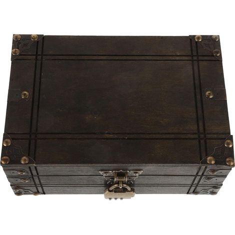 Vintage Retro Style Wooden Treasure Chest with Lock, Lockable Storage Box for Jewelry and Accessories for Boys' and Girls' Rooms (1/5)