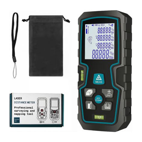 Ultrixe Mètre Laser 120 Mètres Distance Surface Volume Écran LCD Rétroéclairé IP54 2 Niveaux à Bulle Mode Pythagoricien Batterie Lithium Intégrée Précision 2mm (1/5)