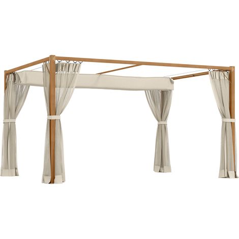 Pérgola de jardín 4x3 m cenador para exterior con techo retráctil mosquiteras laterales de malla y marco de aluminio para terraza patio (1/5)