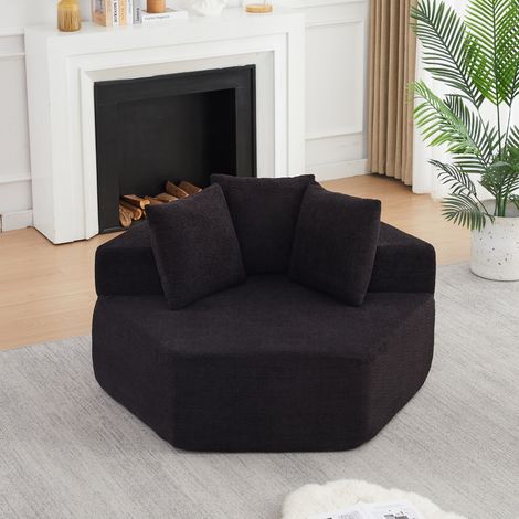 Sillón modular hexagonal 1 plaza de chenilla negra con 3 cojines HAVRYA (1/5)