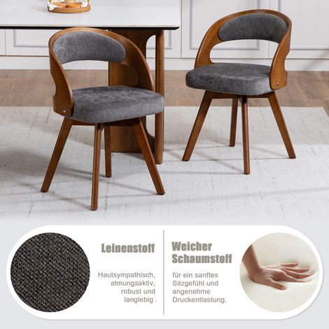 Ensemble de 2 chaises salle à manger modernes en bois, assise pivotante, coussins lin/coton, dossier incurvé, gris – pour cuisine & café (1/4)