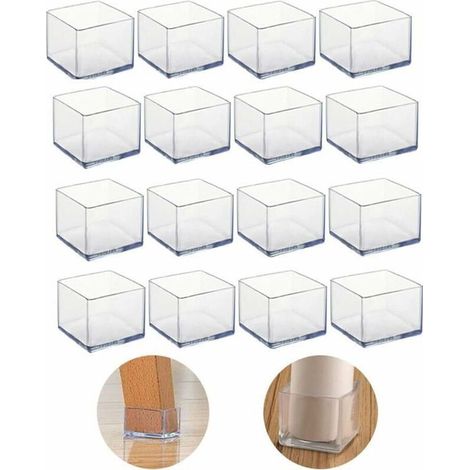 Lot de 16 protecteurs de pieds de chaise carrés en PVC de 25 x 25 mm pour pieds de chaise, pour éviter les rayures sur les sols en bois dur et réduire le bruit