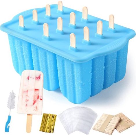 Moldes de silicona para hielo,12 moldes para paletas heladas,moldes de silicona para hielo,máquinas para paletas heladas con 50 palitos (1/5)