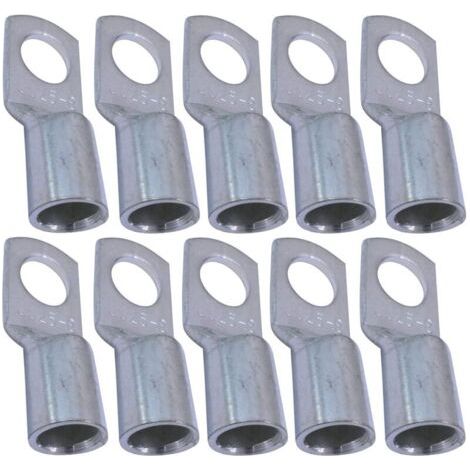 Lot de 10 Cosses Electriques à Oeillet Tubulaire - Oeil - Ø8mm - Non Isolées - pour Conducteur 25mm² - Connecteur de Fil Electrique - Serrage - Couleur Argent NPTERBL