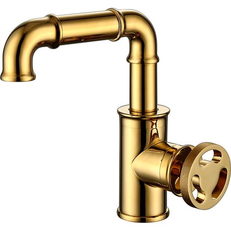 Mitigeur lavabo bas cuivre brossé Robinet de Feng industriel tout cuivre (1/4)