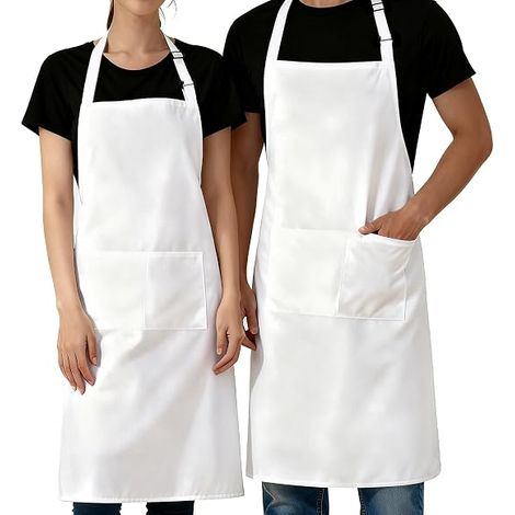 2 Pièces Tablier de Cuisine pour Femme et Homme, Tablier Cuisine Réglable avec Poche, Tablier Blanc pour Cuisine, Ménage, Peinture et Pâtisserie (1/5)