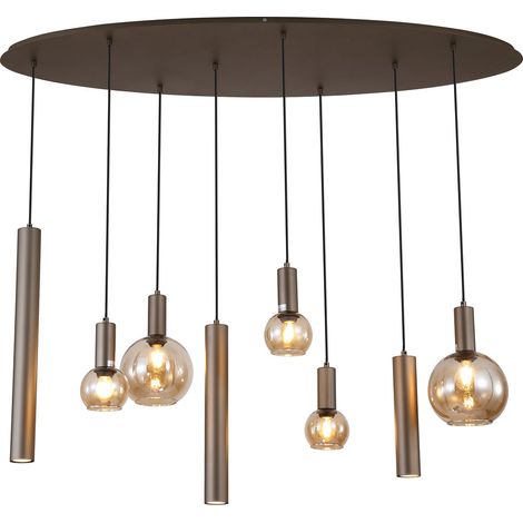 Searchlight Lyon Suspension à 8 lumières et 5 ampoules E27 en verre ambré (1/5)