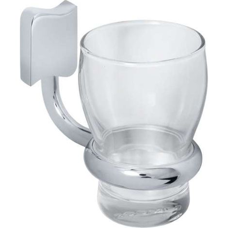 Perfetto 2 Zahnputzbecherhalter mit Glas (klar) mit Dekor ''Welle'', Messing massiv, PERF-GH2 chrom