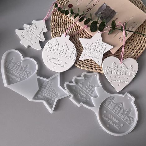 Moule Silicone Noël, Sapin, Étoile, Suspension, Résine, Gypse, DIY, Bougie, Ornement, Déco, Hiver, Fête (1/5)