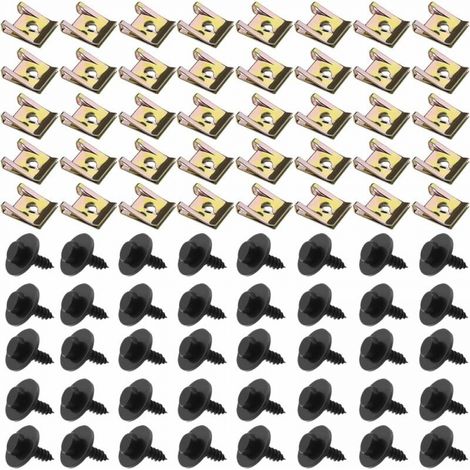 Kit de 80 tornillos y clips en U, tuercas y pernos de metal universales para guardabarros en forma de U y protección contra salpicaduras de automóviles (1/5)